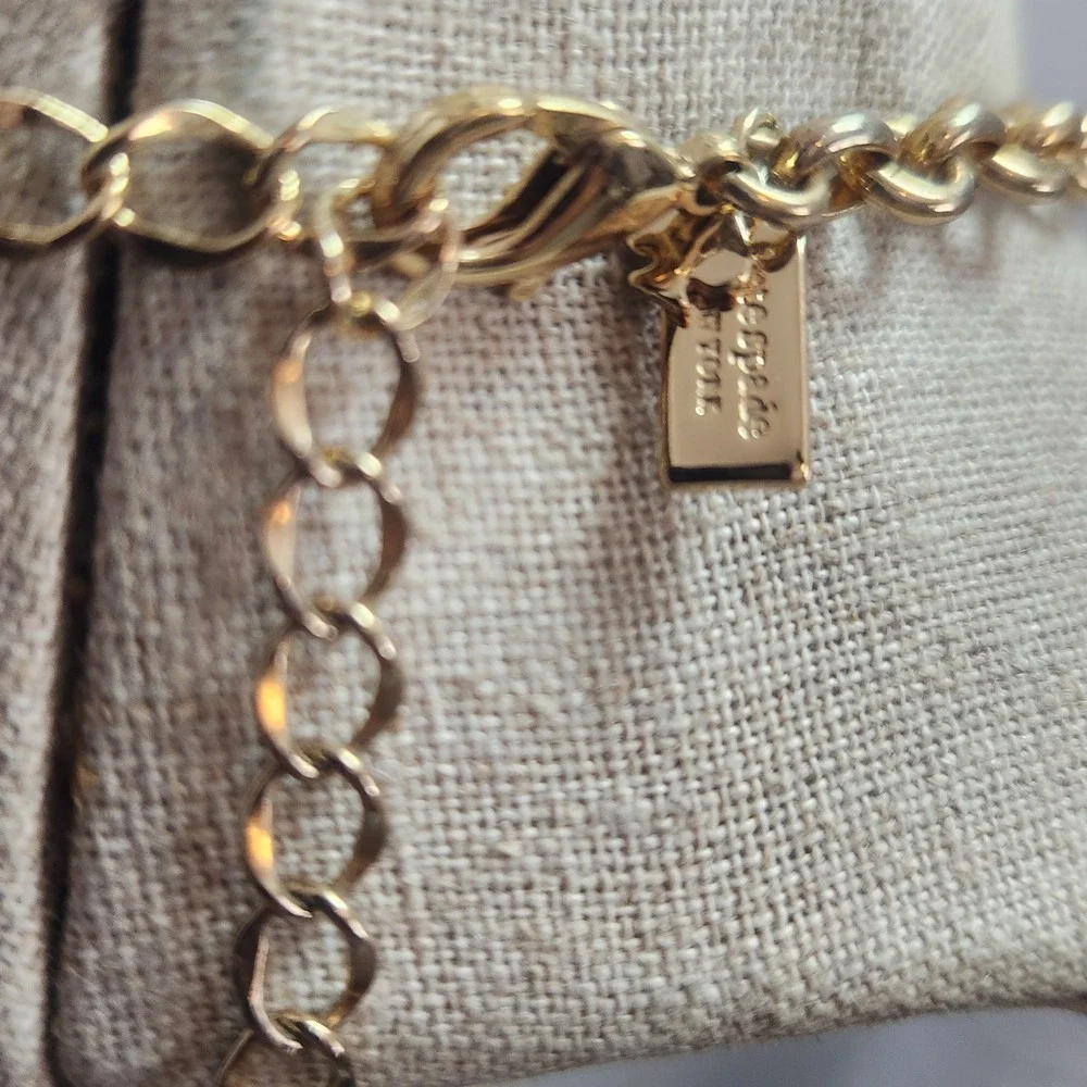 Kate Spade Gold Tone Wood Bead Crystal Statement Necklace Brown Mixed Media‎ Bib